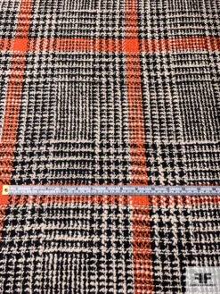 Italian Glen Plaid Wool Jacket Weight Tweed Suiting - Orange / Black / Off-White -Fabrics And Fabrics Store 15096 4