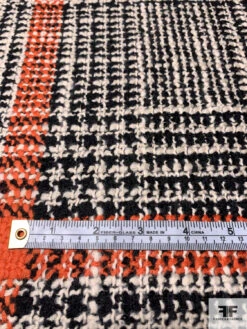 Italian Glen Plaid Wool Jacket Weight Tweed Suiting - Orange / Black / Off-White -Fabrics And Fabrics Store 15096 5