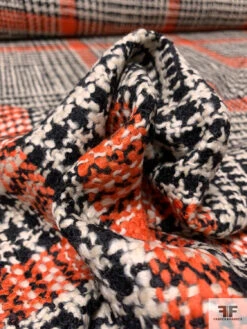 Italian Glen Plaid Wool Jacket Weight Tweed Suiting - Orange / Black / Off-White -Fabrics And Fabrics Store 15096 8