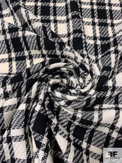 Italian Plaid Wool Tweed Suiting - Black / Light Ivory -Fabrics And Fabrics Store 15103 1