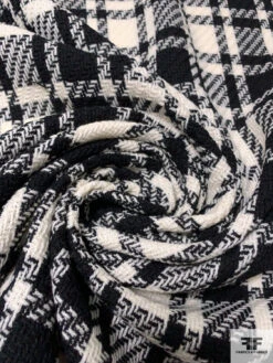 Italian Plaid Wool Tweed Suiting - Black / Light Ivory -Fabrics And Fabrics Store 15103 3