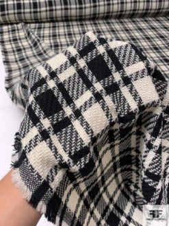 Italian Plaid Wool Tweed Suiting - Black / Light Ivory