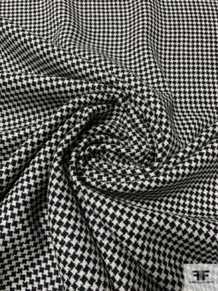 Italian Reversible Small Houndstooth Wool Jacket Weight Tweed - Black / Dusty Ivory