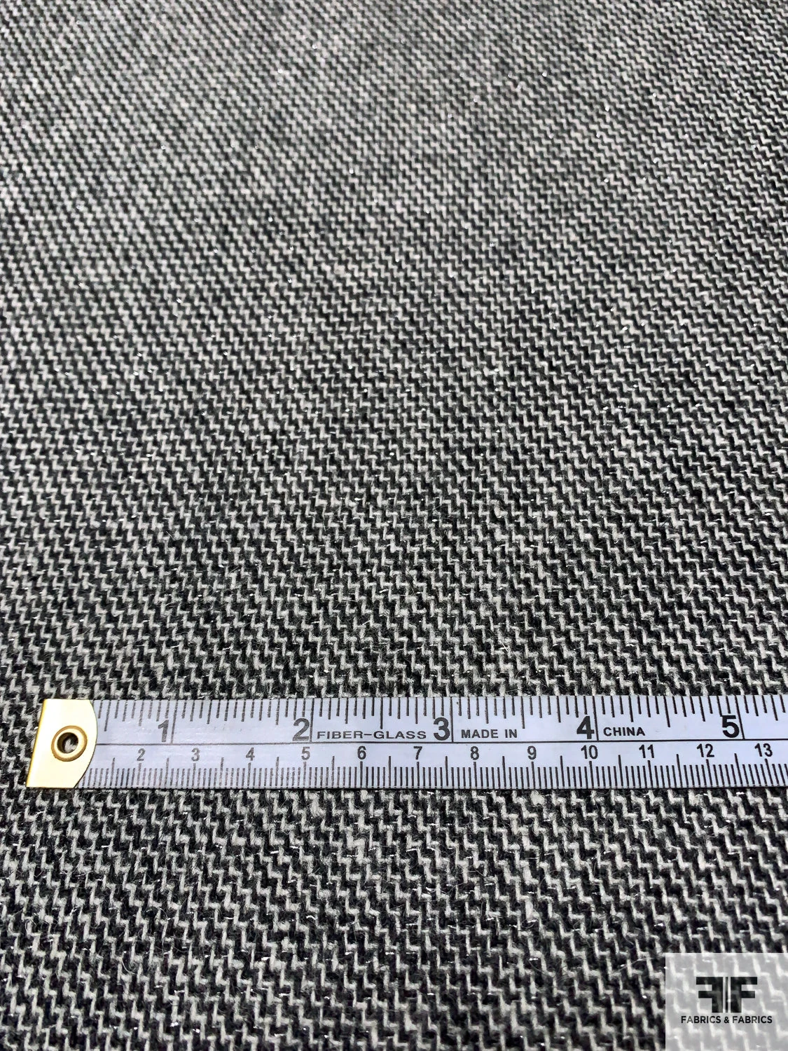 Italian Classic Soft Wool Tweed Suiting With Lurex Fibers - Black / Smokey Off-White 8 Italian Classic Soft Wool Tweed Suiting With Lurex Fibers - Black / Smokey Off-White - Image 6