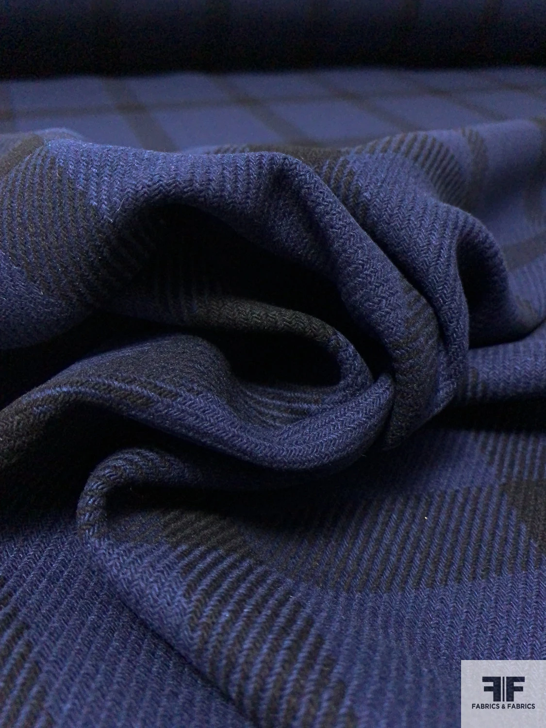 Windowpane Plaid Twill Weave Wool Blend Jacket Weight - Navy / Black 4 Windowpane Plaid Twill Weave Wool Blend Jacket Weight - Navy / Black - Image 2