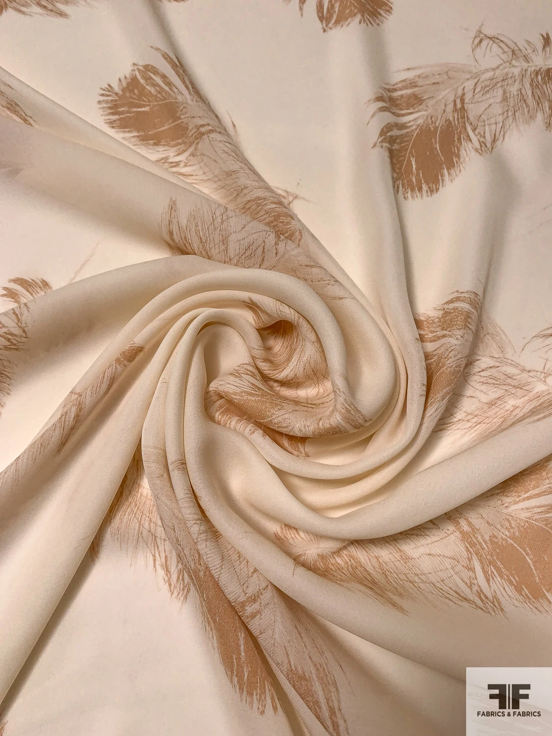 Feathery Leaf Sketch Printed Silk Georgette - Cream / Buff Beige 3 Feathery Leaf Sketch Printed Silk Georgette - Cream / Buff Beige
