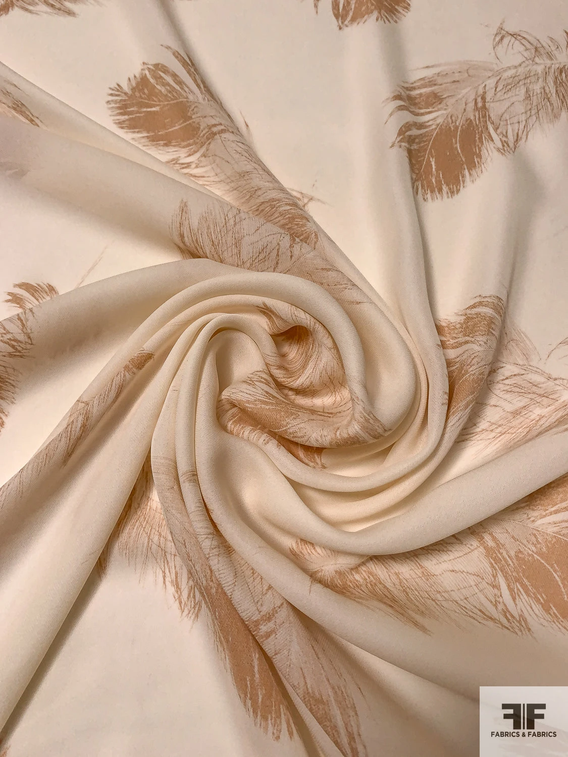 Feathery Leaf Sketch Printed Silk Georgette - Cream / Buff Beige 4 Feathery Leaf Sketch Printed Silk Georgette - Cream / Buff Beige - Image 2