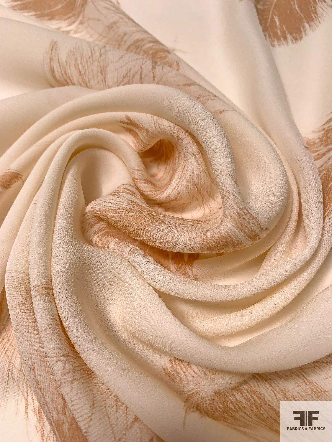 Feathery Leaf Sketch Printed Silk Georgette - Cream / Buff Beige 5 Feathery Leaf Sketch Printed Silk Georgette - Cream / Buff Beige - Image 3