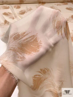 Feathery Leaf Sketch Printed Silk Georgette - Cream / Buff Beige 17 Feathery Leaf Sketch Printed Silk Georgette - Cream / Buff Beige -Fabrics And Fabrics Store 15127 8