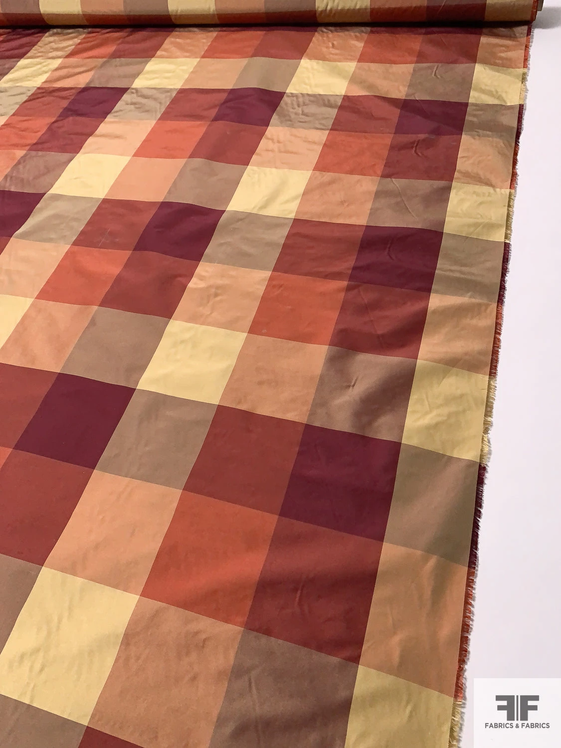 Plaid Yarn-Dyed Silk Taffeta - Antique Maroon / Antique Burnt Orange / Olive Biscotti 3 Plaid Yarn-Dyed Silk Taffeta - Antique Maroon / Antique Burnt Orange / Olive Biscotti