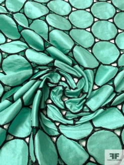 Circle Cutout Embroidered Silk Shantung - Seafoam Green / Black 12 Circle Cutout Embroidered Silk Shantung - Seafoam Green / Black -Fabrics And Fabrics Store 15189 2