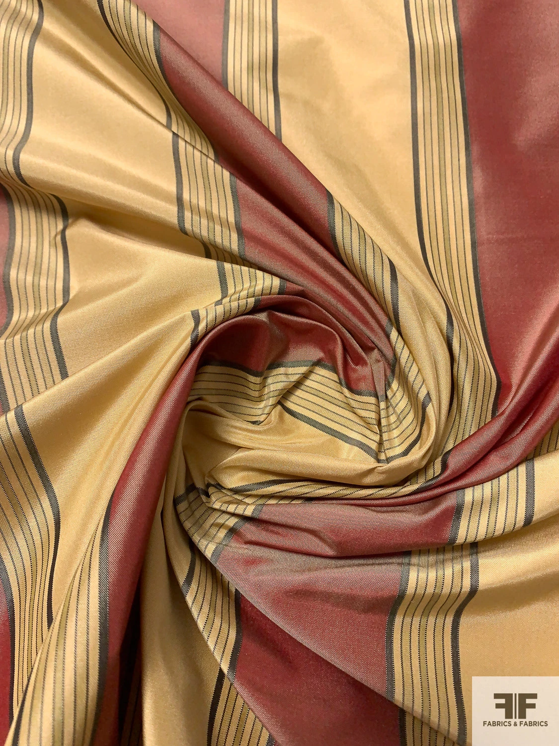 Vertical Striped Yarn-Dyed Silk Taffeta - Antique Rose / Antique Gold / Stone 3 Vertical Striped Yarn-Dyed Silk Taffeta - Antique Rose / Antique Gold / Stone