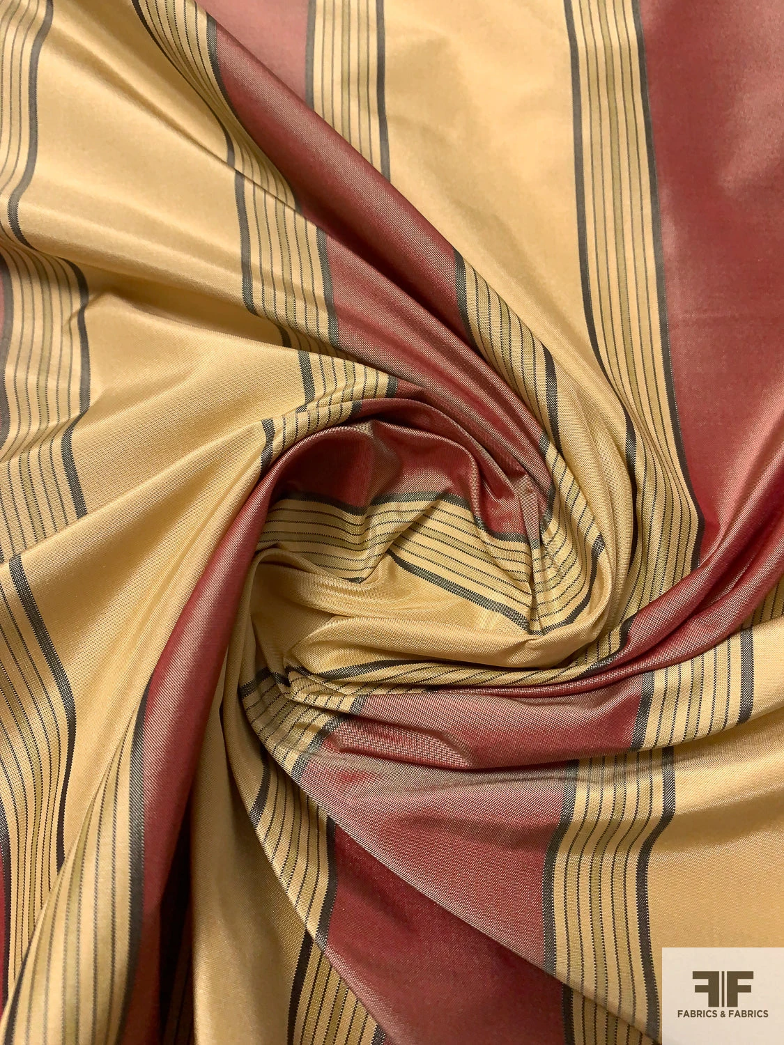 Vertical Striped Yarn-Dyed Silk Taffeta - Antique Rose / Antique Gold / Stone 5 Vertical Striped Yarn-Dyed Silk Taffeta - Antique Rose / Antique Gold / Stone - Image 3
