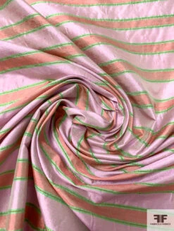 Horizontal Striped Lightweight Silk Taffeta With Metallic Yarns - Pink / Coral / Green / Gold -Fabrics And Fabrics Store 15305 2