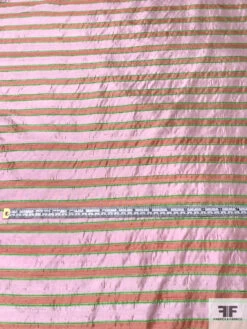 Horizontal Striped Lightweight Silk Taffeta With Metallic Yarns - Pink / Coral / Green / Gold -Fabrics And Fabrics Store 15305 5