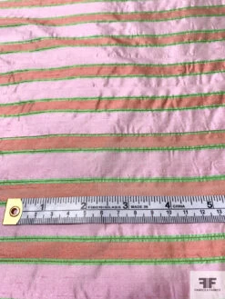 Horizontal Striped Lightweight Silk Taffeta With Metallic Yarns - Pink / Coral / Green / Gold -Fabrics And Fabrics Store 15305 6