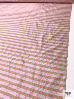 Horizontal Striped Lightweight Silk Taffeta With Metallic Yarns - Pink / Coral / Green / Gold -Fabrics And Fabrics Store 15305 7