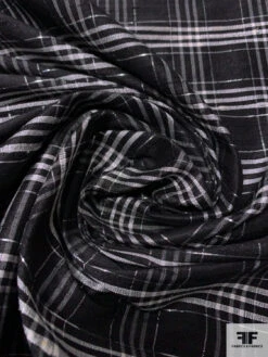 Plaid Silk Dupioni With Lurex Threads - Black / White / Silver -Fabrics And Fabrics Store 15312 3