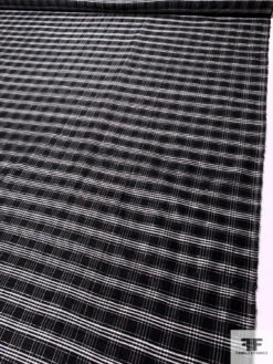 Plaid Silk Dupioni With Lurex Threads - Black / White / Silver -Fabrics And Fabrics Store 15312 7