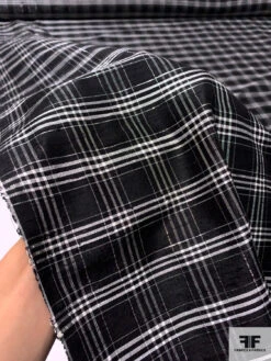 Plaid Silk Dupioni With Lurex Threads - Black / White / Silver -Fabrics And Fabrics Store 15312 8
