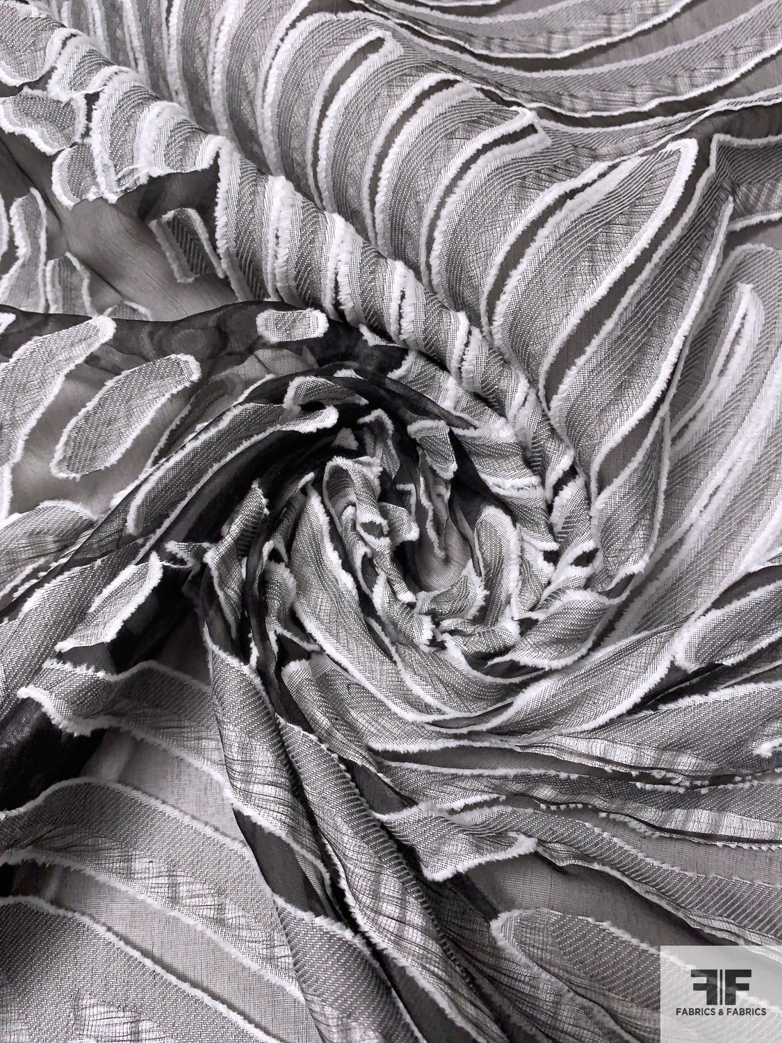 Italian Leaf Inspired Textured Fil Coupé Organza - Grey / Off-White / Black 6 Italian Leaf Inspired Textured Fil Coupé Organza - Grey / Off-White / Black - Image 4