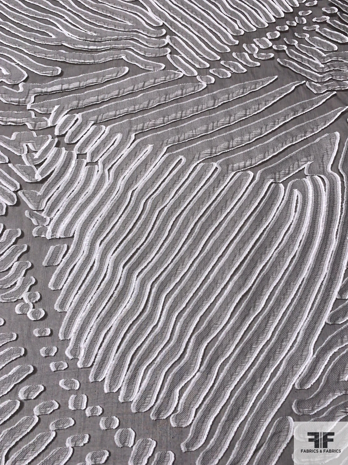 Italian Leaf Inspired Textured Fil Coupé Organza - Grey / Off-White / Black 8 Italian Leaf Inspired Textured Fil Coupé Organza - Grey / Off-White / Black - Image 6