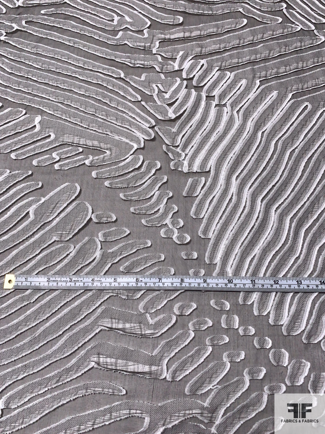 Italian Leaf Inspired Textured Fil Coupé Organza - Grey / Off-White / Black 9 Italian Leaf Inspired Textured Fil Coupé Organza - Grey / Off-White / Black - Image 7