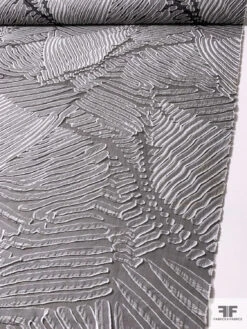 Italian Leaf Inspired Textured Fil Coupé Organza - Grey / Off-White / Black