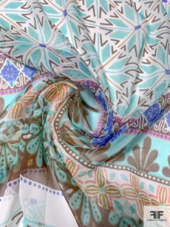Multi-Pattern Printed Silk Chiffon Panel - Aqua / Brown / Violet / Ochre / Pink 12 Multi-Pattern Printed Silk Chiffon Panel - Aqua / Brown / Violet / Ochre / Pink -Fabrics And Fabrics Store 15429 2