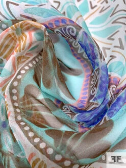 Multi-Pattern Printed Silk Chiffon Panel - Aqua / Brown / Violet / Ochre / Pink 13 Multi-Pattern Printed Silk Chiffon Panel - Aqua / Brown / Violet / Ochre / Pink -Fabrics And Fabrics Store 15429 3