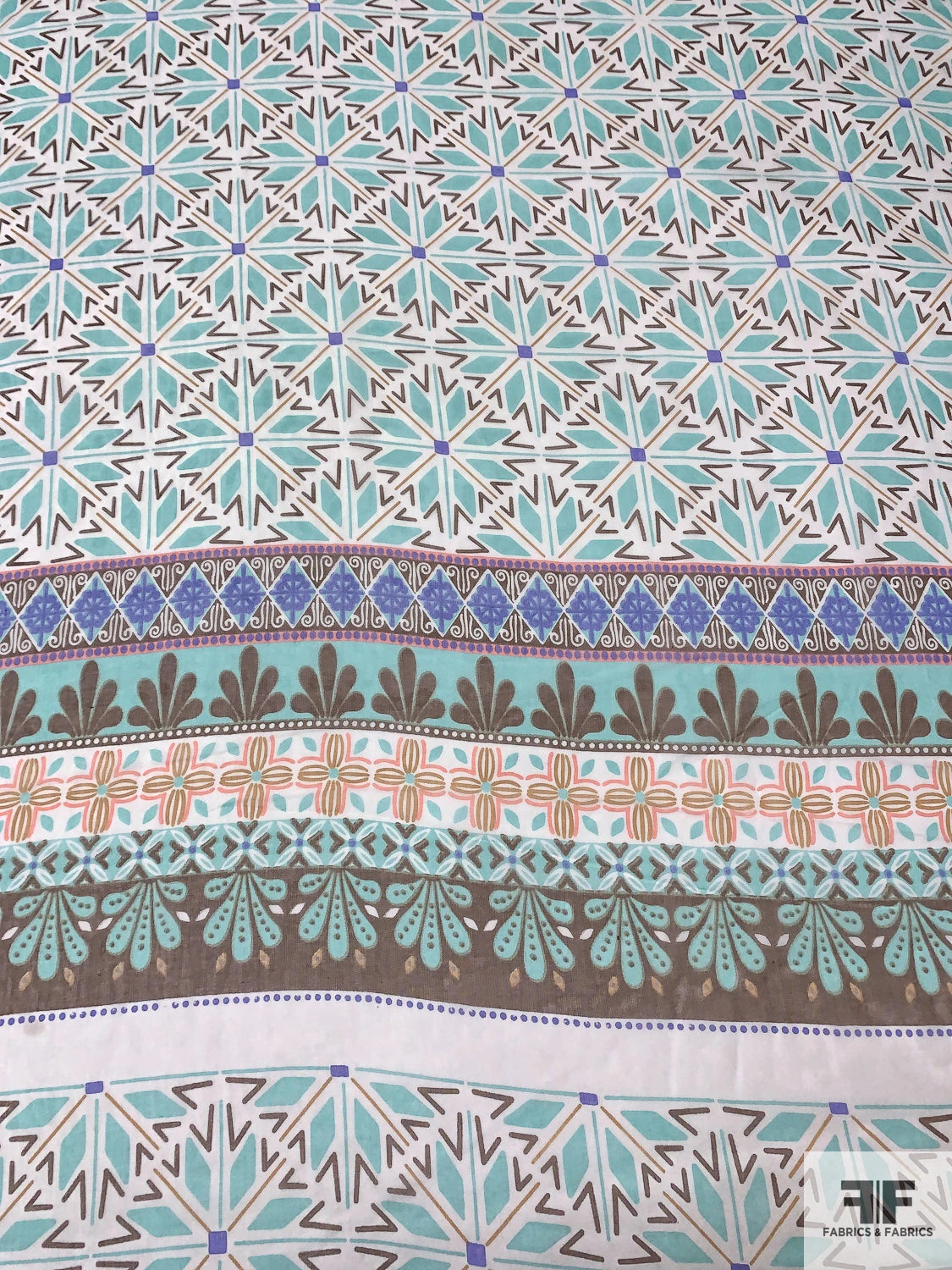 Multi-Pattern Printed Silk Chiffon Panel - Aqua / Brown / Violet / Ochre / Pink 7 Multi-Pattern Printed Silk Chiffon Panel - Aqua / Brown / Violet / Ochre / Pink - Image 5