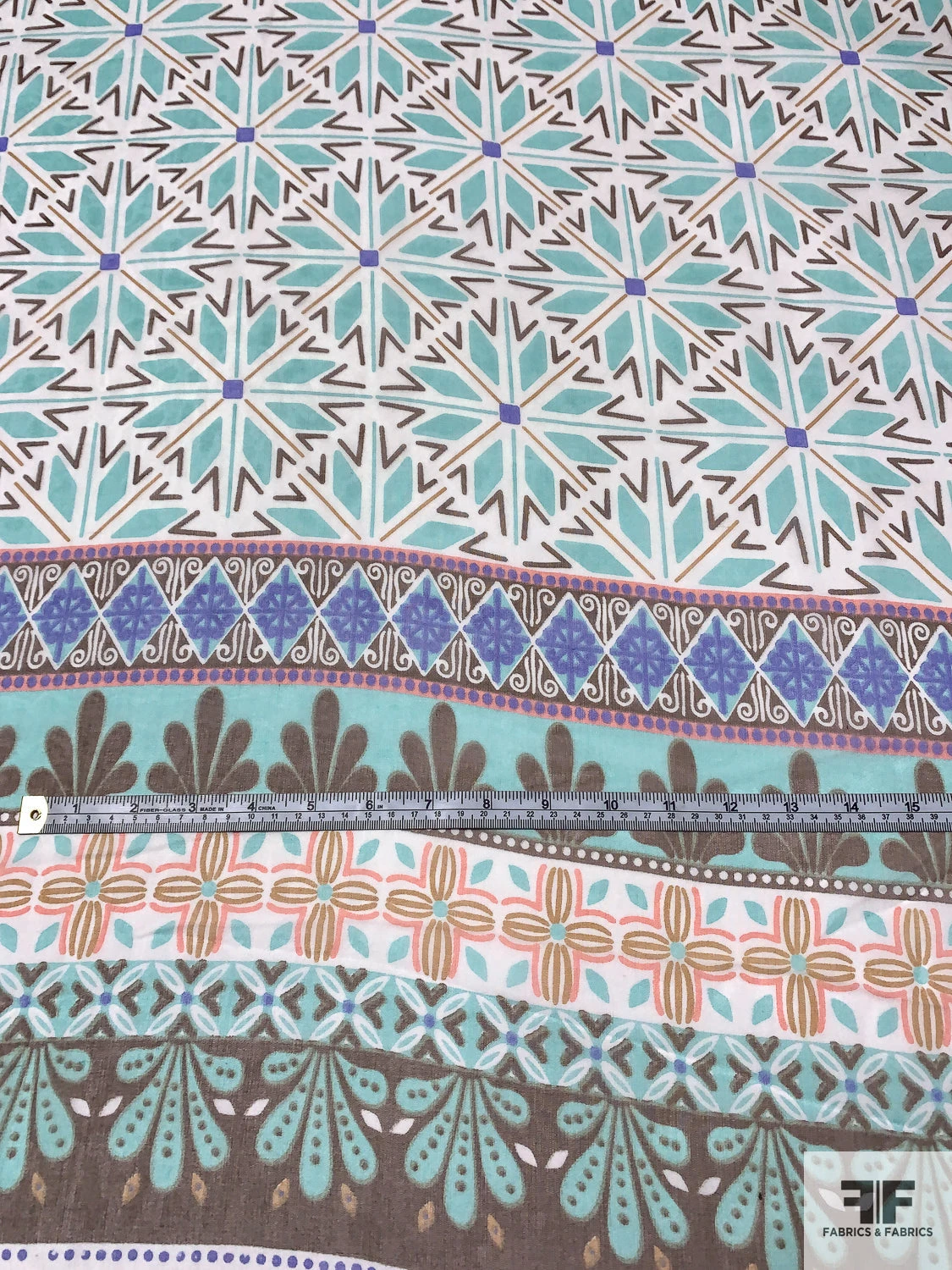 Multi-Pattern Printed Silk Chiffon Panel - Aqua / Brown / Violet / Ochre / Pink 8 Multi-Pattern Printed Silk Chiffon Panel - Aqua / Brown / Violet / Ochre / Pink - Image 6