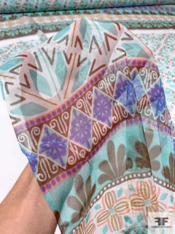 Multi-Pattern Printed Silk Chiffon Panel - Aqua / Brown / Violet / Ochre / Pink 17 Multi-Pattern Printed Silk Chiffon Panel - Aqua / Brown / Violet / Ochre / Pink -Fabrics And Fabrics Store 15429 8