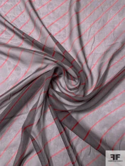 Diagonal Striped Printed Silk Chiffon - Red / Grey 12 Diagonal Striped Printed Silk Chiffon - Red / Grey -Fabrics And Fabrics Store 15443 2
