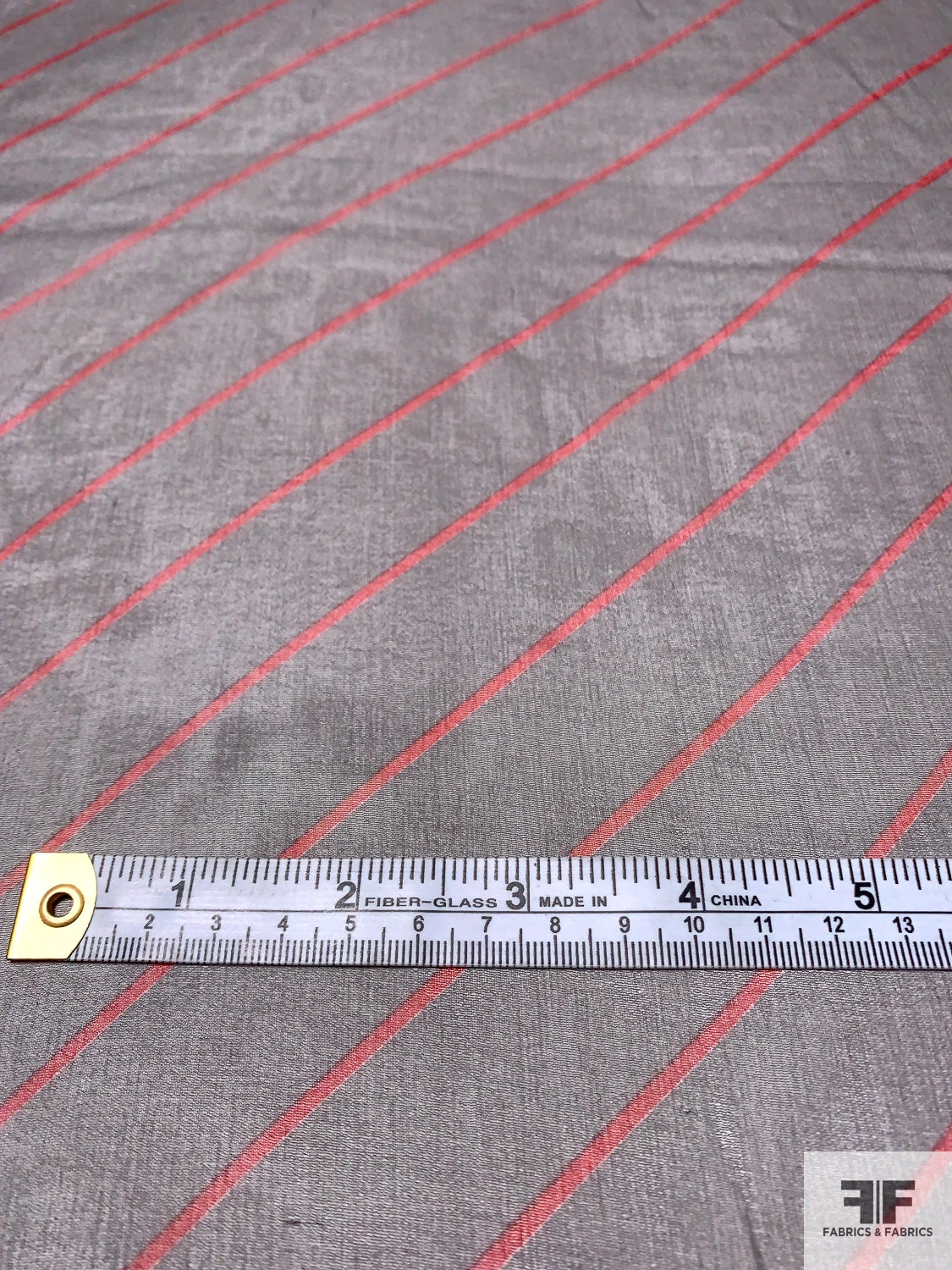 Diagonal Striped Printed Silk Chiffon - Red / Grey 8 Diagonal Striped Printed Silk Chiffon - Red / Grey - Image 6