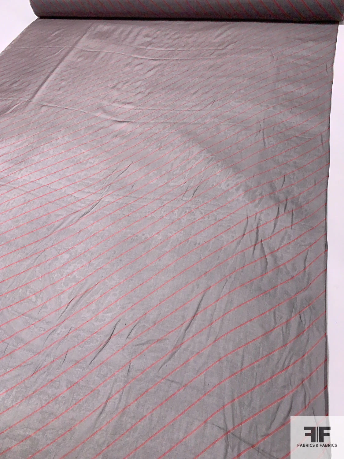 Diagonal Striped Printed Silk Chiffon - Red / Grey 9 Diagonal Striped Printed Silk Chiffon - Red / Grey - Image 7