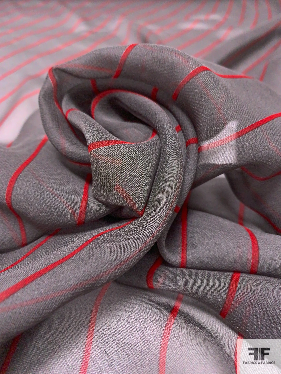 Diagonal Striped Printed Silk Chiffon - Red / Grey 10 Diagonal Striped Printed Silk Chiffon - Red / Grey - Image 8