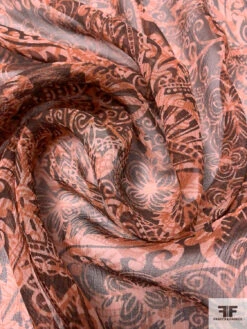 Paisley Leaf Printed Crinkled Silk Chiffon - Dusty Peach / Brown 14 Paisley Leaf Printed Crinkled Silk Chiffon - Dusty Peach / Brown -Fabrics And Fabrics Store 15449 3