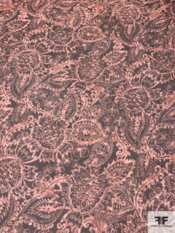 Paisley Leaf Printed Crinkled Silk Chiffon - Dusty Peach / Brown