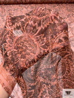Paisley Leaf Printed Crinkled Silk Chiffon - Dusty Peach / Brown 17 Paisley Leaf Printed Crinkled Silk Chiffon - Dusty Peach / Brown -Fabrics And Fabrics Store 15449 8