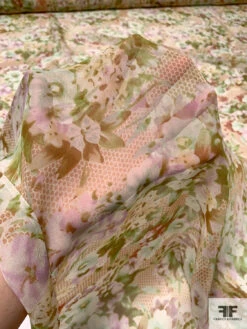 Floral Bouquets And Dotted Printed Silk Chiffon - Greens / Lavender / Caramel 16 Floral Bouquets And Dotted Printed Silk Chiffon - Greens / Lavender / Caramel -Fabrics And Fabrics Store 15458 7