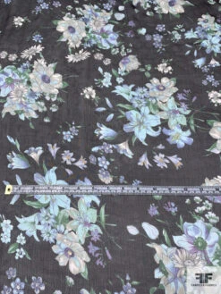 Floral Bouquet Printed Slightly Crinkled Silk Chiffon - Shades Of Blue / Black / Green 14 Floral Bouquet Printed Slightly Crinkled Silk Chiffon - Shades Of Blue / Black / Green -Fabrics And Fabrics Store 15481 5