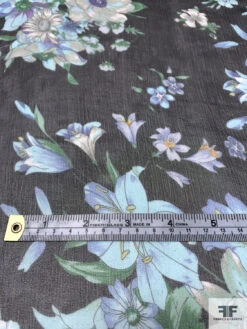 Floral Bouquet Printed Slightly Crinkled Silk Chiffon - Shades Of Blue / Black / Green 15 Floral Bouquet Printed Slightly Crinkled Silk Chiffon - Shades Of Blue / Black / Green -Fabrics And Fabrics Store 15481 6