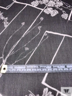 Leaf Stems And Geometric Printed Slightly Crinkled Silk Chiffon - Black / Off-White -Fabrics And Fabrics Store 15492 6