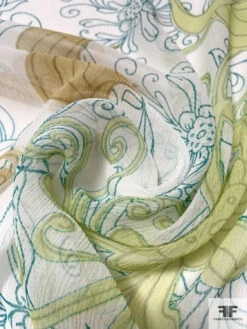 Exotic Leaf Printed Crinkled Silk Chiffon - Pastel Lime / Tan / Teal / Off-White 13 Exotic Leaf Printed Crinkled Silk Chiffon - Pastel Lime / Tan / Teal / Off-White -Fabrics And Fabrics Store 15549 3