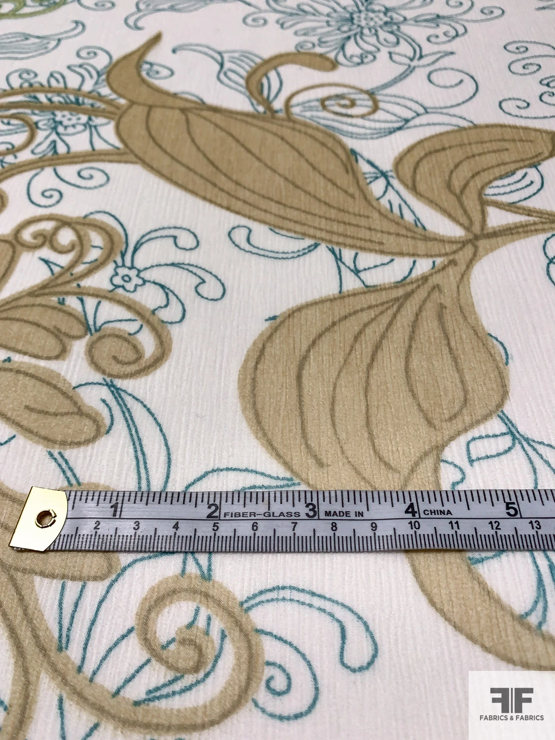 Exotic Leaf Printed Crinkled Silk Chiffon - Pastel Lime / Tan / Teal / Off-White 8 Exotic Leaf Printed Crinkled Silk Chiffon - Pastel Lime / Tan / Teal / Off-White - Image 6