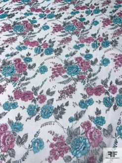 Floral Printed Crinkled Silk Chiffon - Sky Blue / Aqua Blue / Orchid Pink 14 Floral Printed Crinkled Silk Chiffon - Sky Blue / Aqua Blue / Orchid Pink -Fabrics And Fabrics Store 15604 4