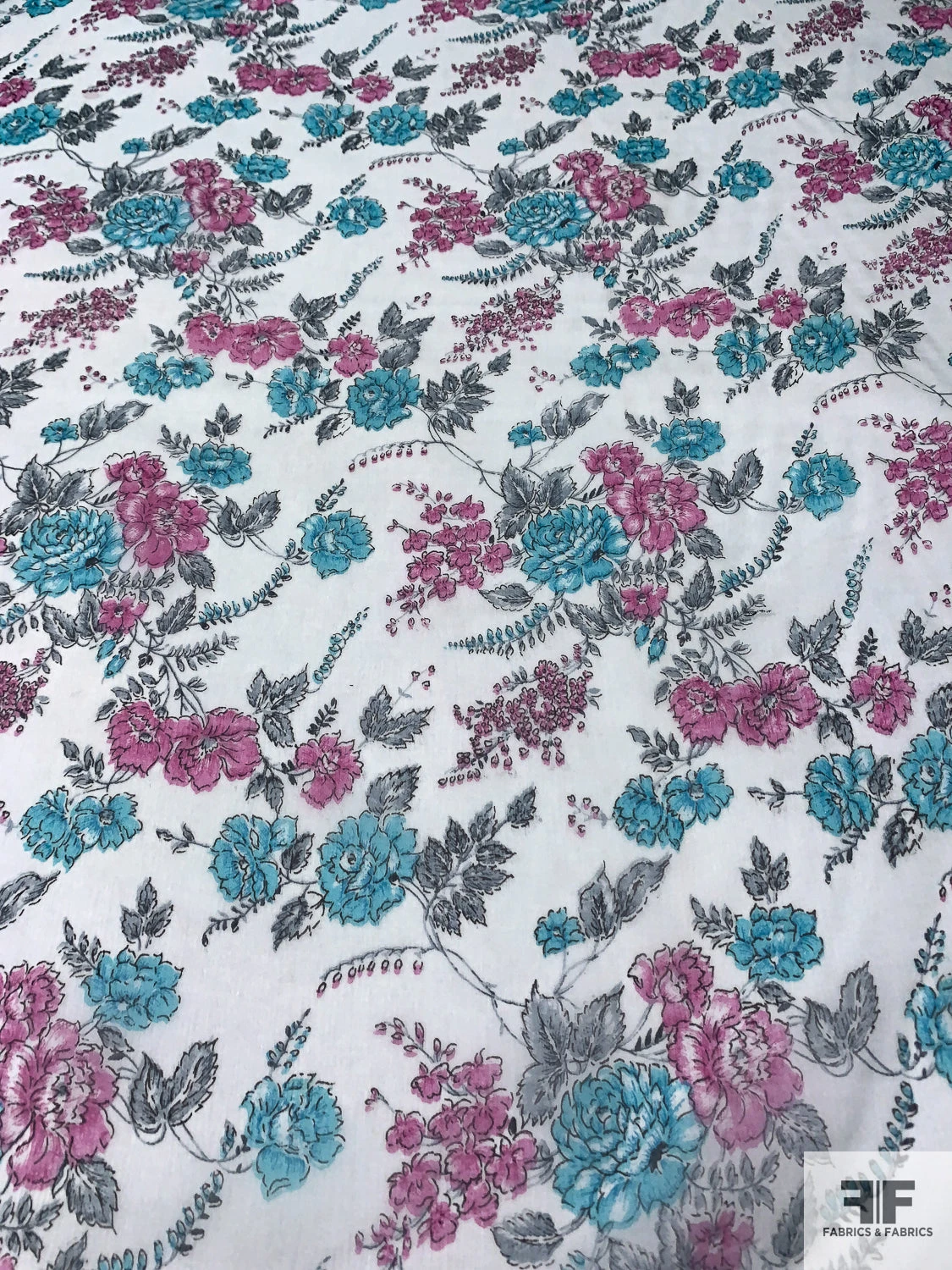 Floral Printed Crinkled Silk Chiffon - Sky Blue / Aqua Blue / Orchid Pink 7 Floral Printed Crinkled Silk Chiffon - Sky Blue / Aqua Blue / Orchid Pink - Image 5