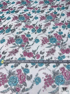 Floral Printed Crinkled Silk Chiffon - Sky Blue / Aqua Blue / Orchid Pink 15 Floral Printed Crinkled Silk Chiffon - Sky Blue / Aqua Blue / Orchid Pink -Fabrics And Fabrics Store 15604 5