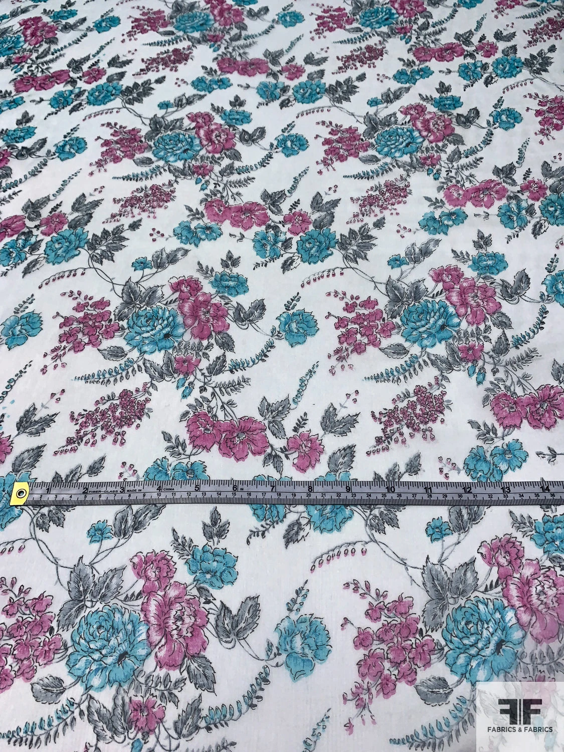 Floral Printed Crinkled Silk Chiffon - Sky Blue / Aqua Blue / Orchid Pink 8 Floral Printed Crinkled Silk Chiffon - Sky Blue / Aqua Blue / Orchid Pink - Image 6